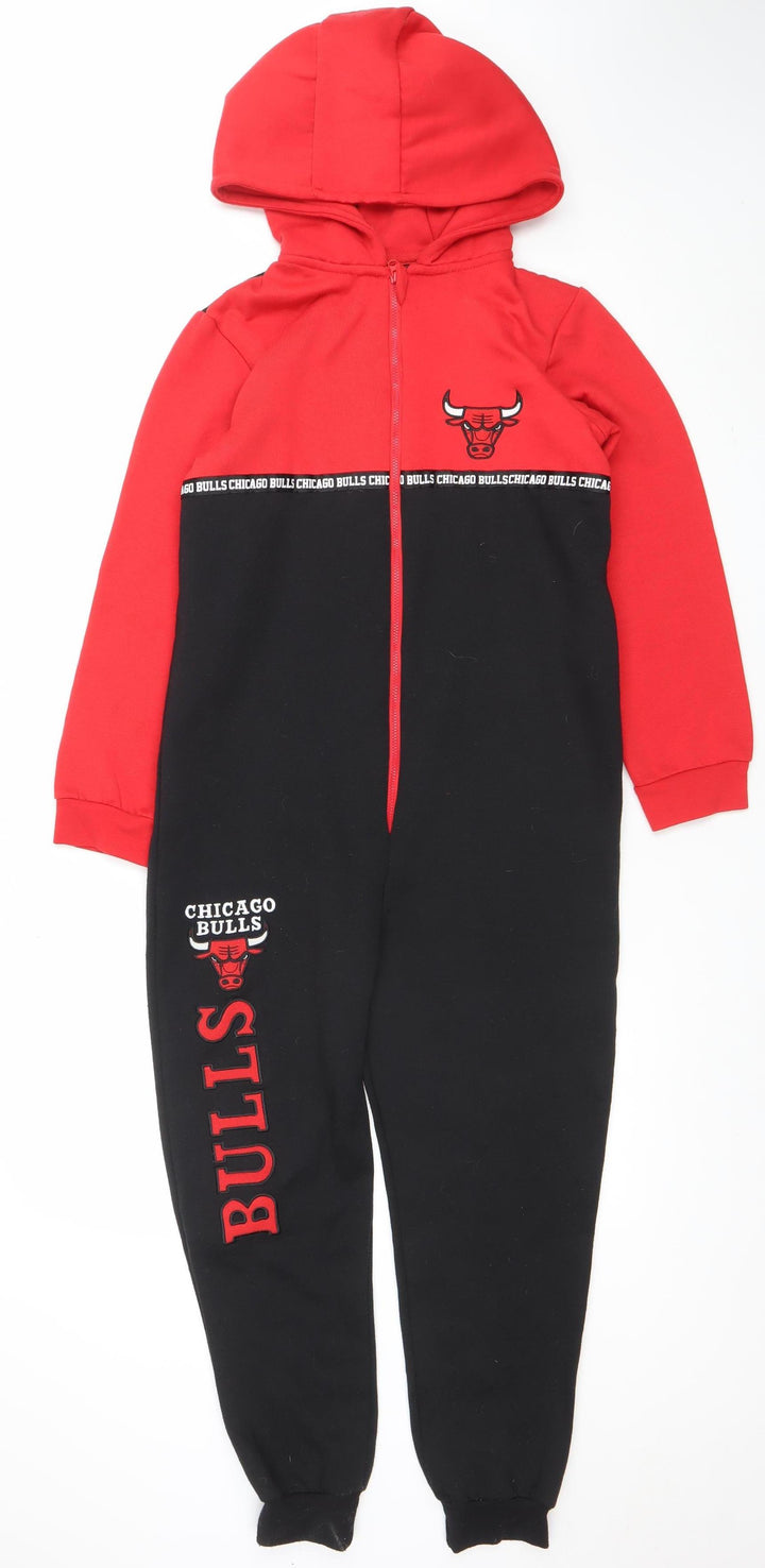 Primark Boys Black Red Chicago Bulls Fleece Hooded One Piece 10-11 Years
