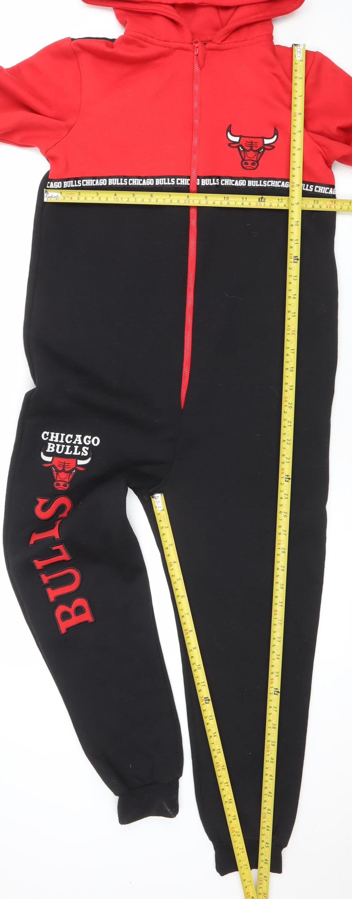 Primark Boys Black Red Chicago Bulls Fleece Hooded One Piece 10-11 Years
