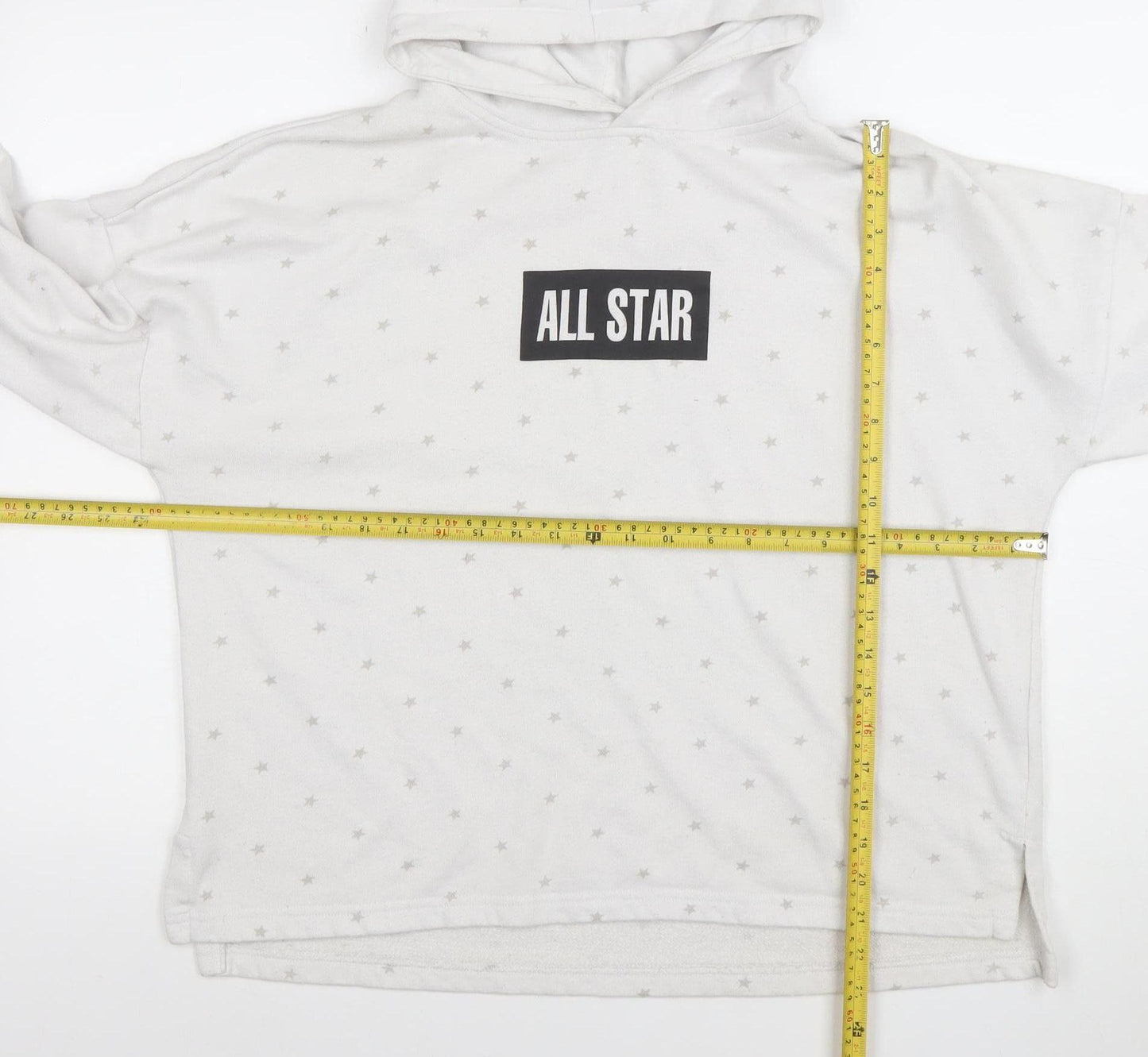 Converse Women White Star Print Pullover Hoodie Size L