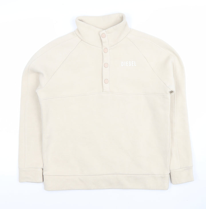 Diesel Women Beige XS Henley Sweatshirt Cotton Blend Pull Over