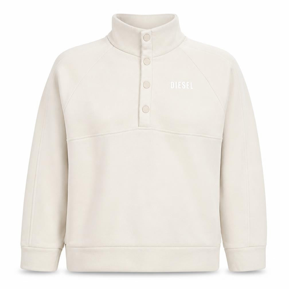 Front view of Diesel Women Beige XS Henley Sweatshirt Cotton Blend Pull Over