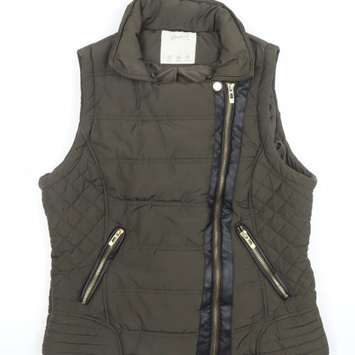 Denim Co Women Khaki Quilted Waistcoat Size 12 Zip Padded Vest