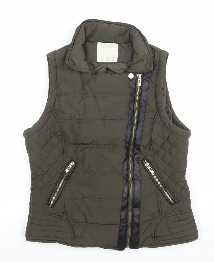 Denim Co Women Khaki Quilted Waistcoat Size 12 Zip Padded Vest