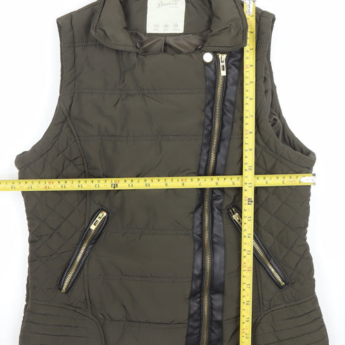 Denim Co Women Khaki Quilted Waistcoat Size 12 Zip Padded Vest