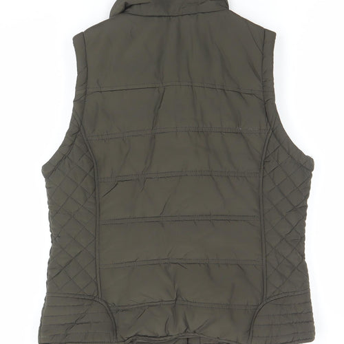 Denim Co Women Khaki Quilted Waistcoat Size 12 Zip Padded Vest