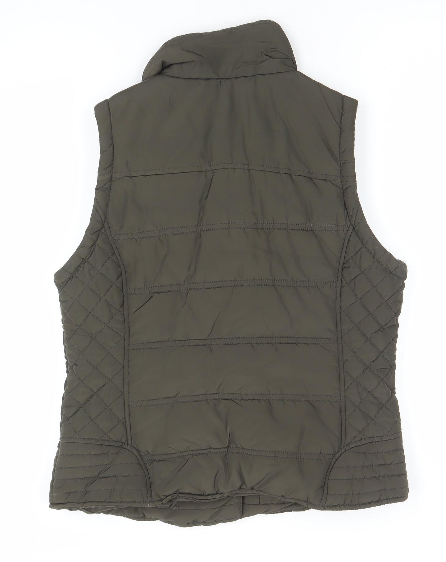 Denim Co Women Khaki Quilted Waistcoat Size 12 Zip Padded Vest