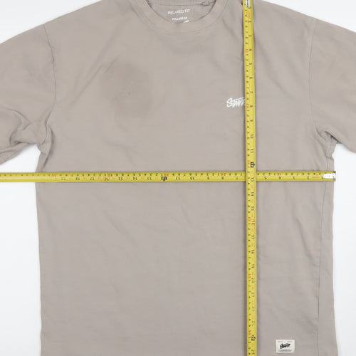 Pull&Bear Men’s Beige Relaxed Fit Cotton Logo T-Shirt Size S
