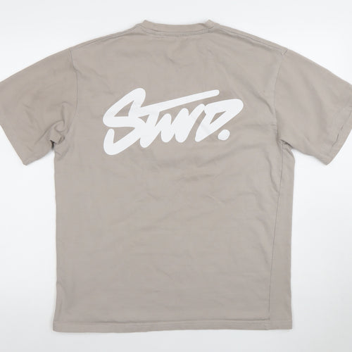 Pull&Bear Men’s Beige Relaxed Fit Cotton Logo T-Shirt Size S