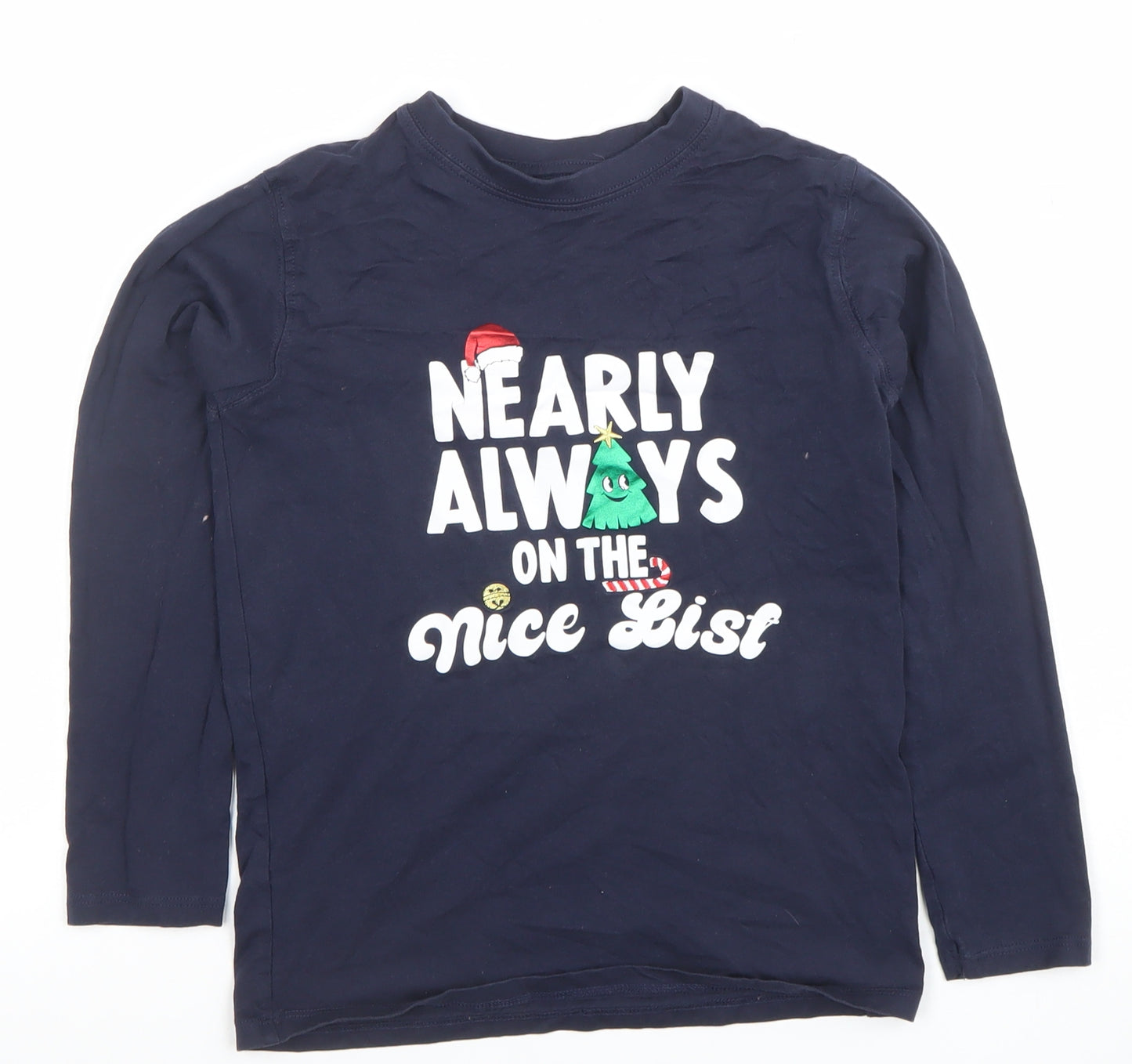 Dunnes Stores Boys Blue Christmas Long Sleeve Cotton T-Shirt 8-9 Years