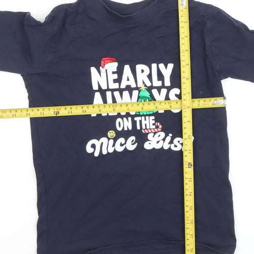 Dunnes Stores Boys Blue Christmas Long Sleeve Cotton T-Shirt 8-9 Years