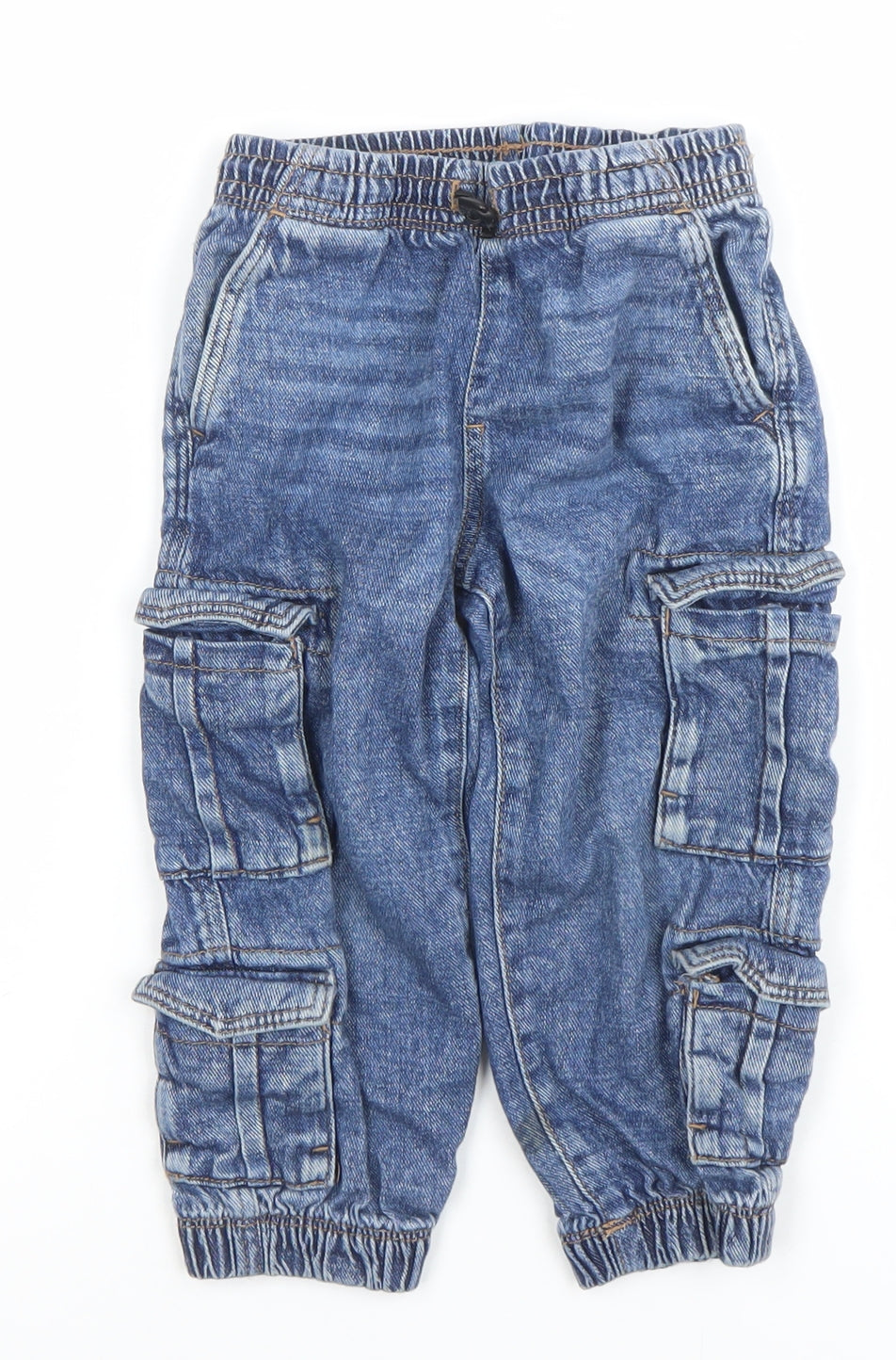 NEXT Boys Blue Denim Cargo Jeans 3 Years Elastic Waist Pockets