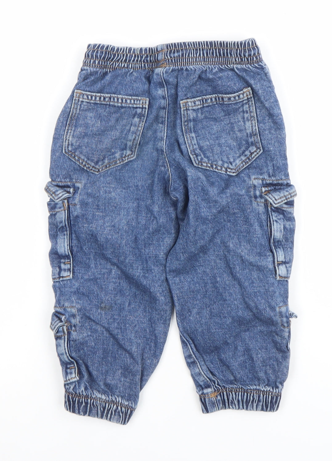 NEXT Boys Blue Denim Cargo Jeans 3 Years Elastic Waist Pockets