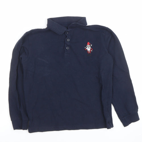 Dunnes Stores Boys Blue Long Sleeve Cotton Polo Shirt 8-9 Years Christmas Santa