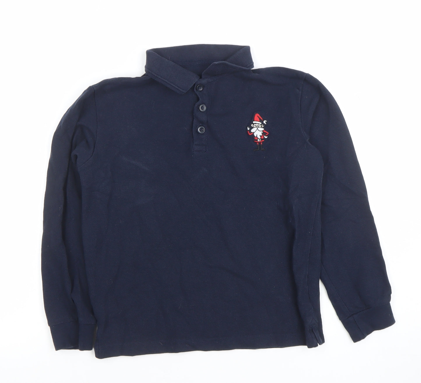 Dunnes Stores Boys Blue Long Sleeve Cotton Polo Shirt 8-9 Years Christmas Santa
