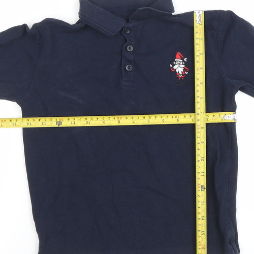 Dunnes Stores Boys Blue Long Sleeve Cotton Polo Shirt 8-9 Years Christmas Santa