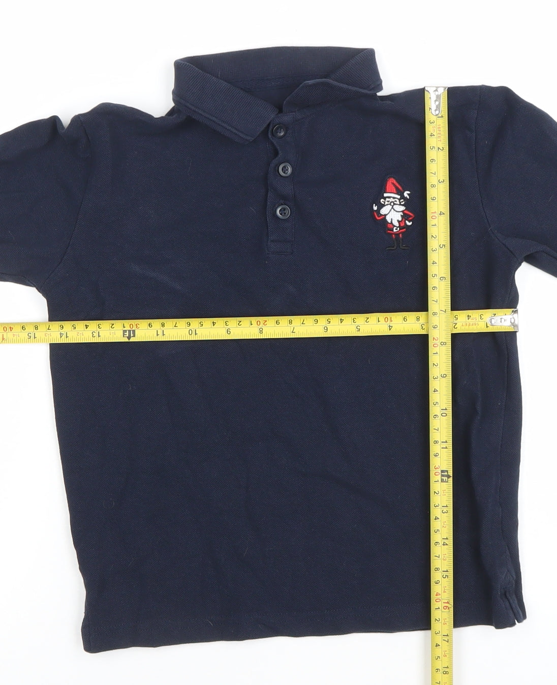 Dunnes Stores Boys Blue Long Sleeve Cotton Polo Shirt 8-9 Years Christmas Santa