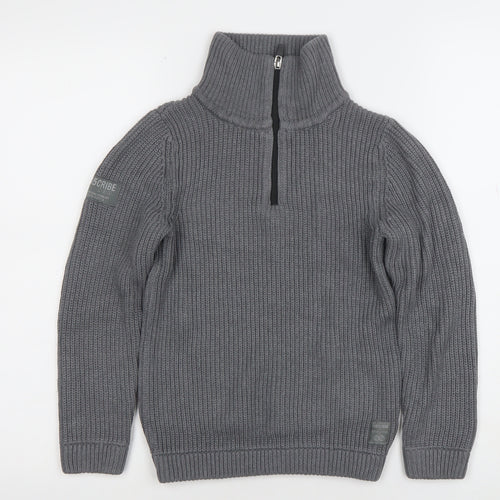 Next Boys Grey Half Zip Roll Neck Cotton Acrylic Knit Jumper 8 Years