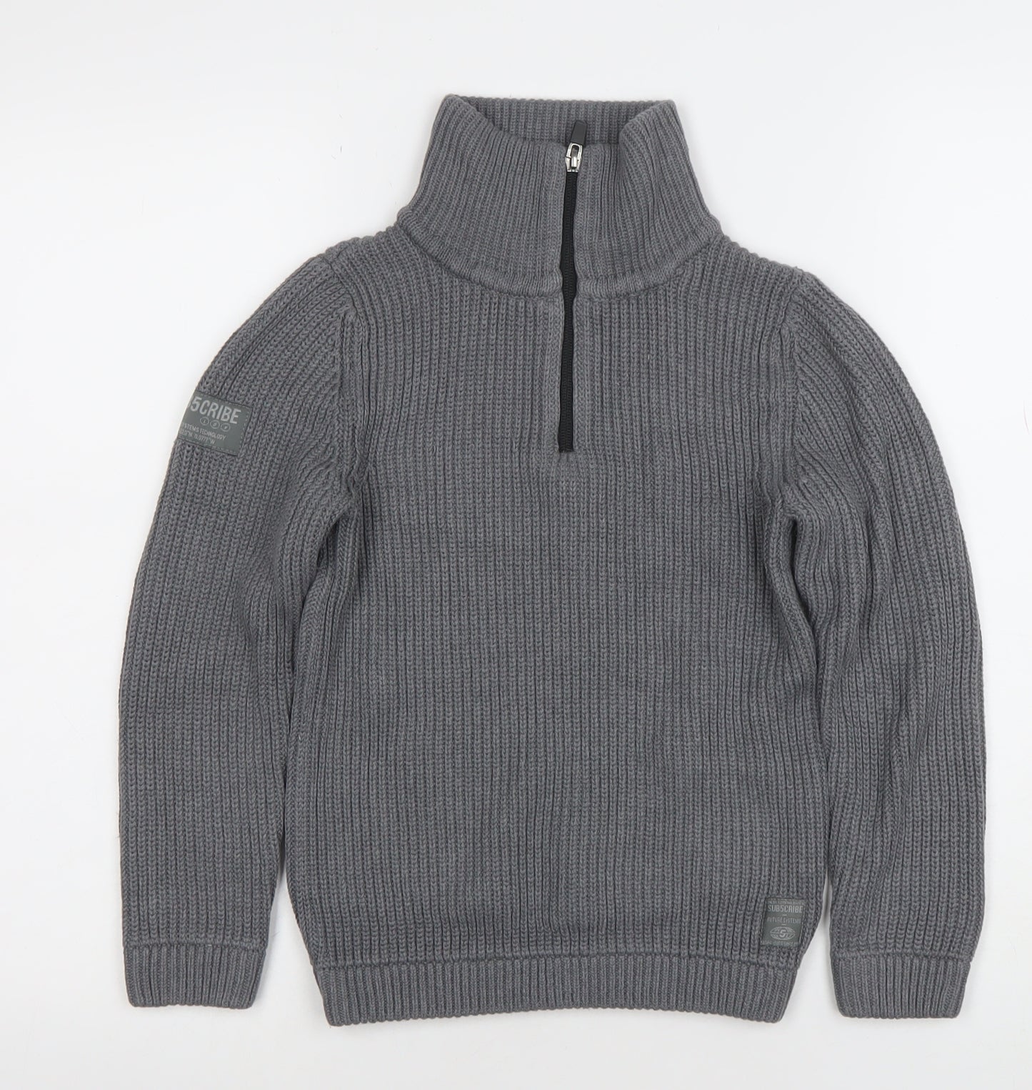 Next Boys Grey Half Zip Roll Neck Cotton Acrylic Knit Jumper 8 Years