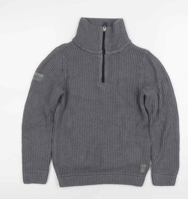 Next Boys Grey Half Zip Roll Neck Cotton Acrylic Knit Jumper 8 Years