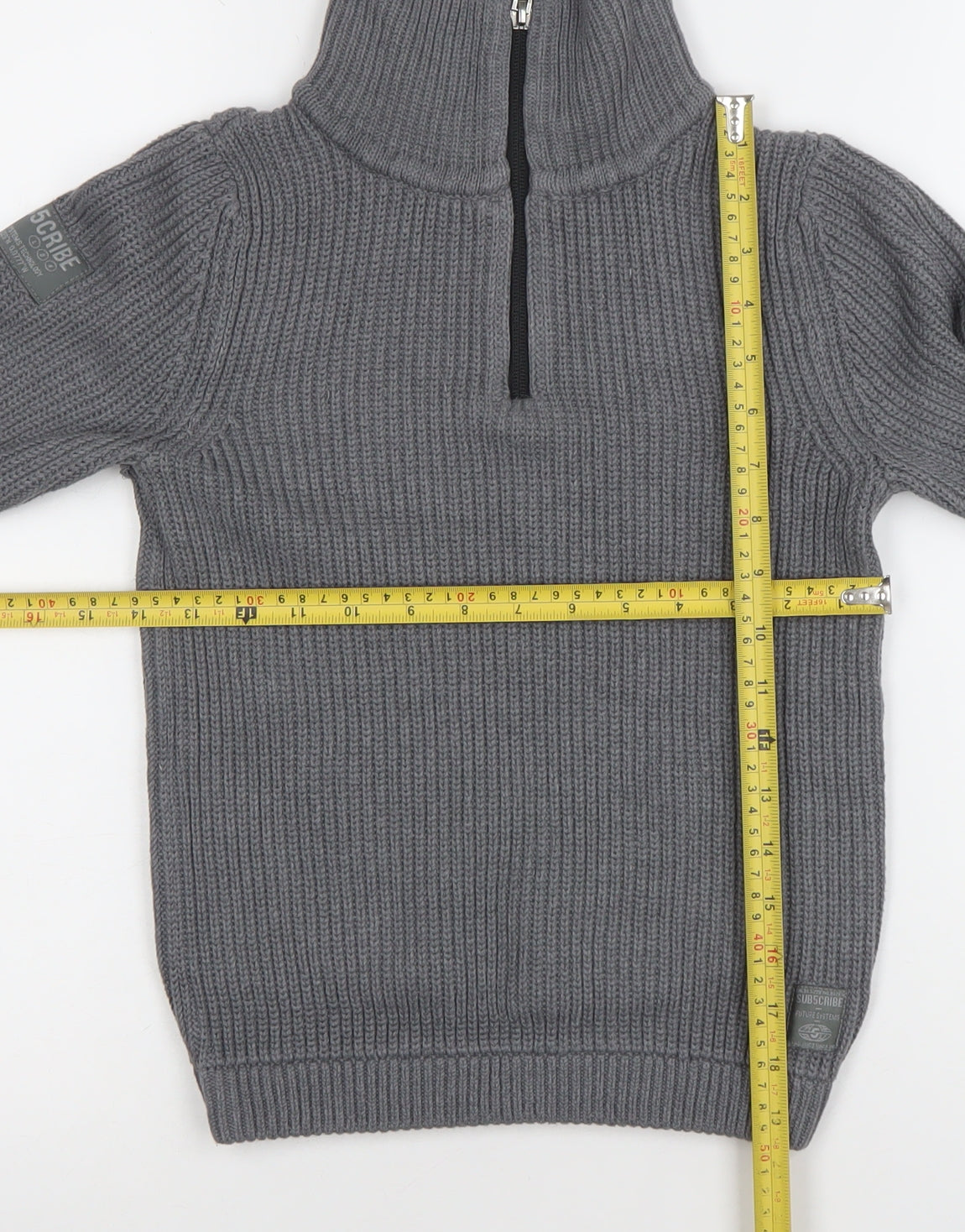 Next Boys Grey Half Zip Roll Neck Cotton Acrylic Knit Jumper 8 Years
