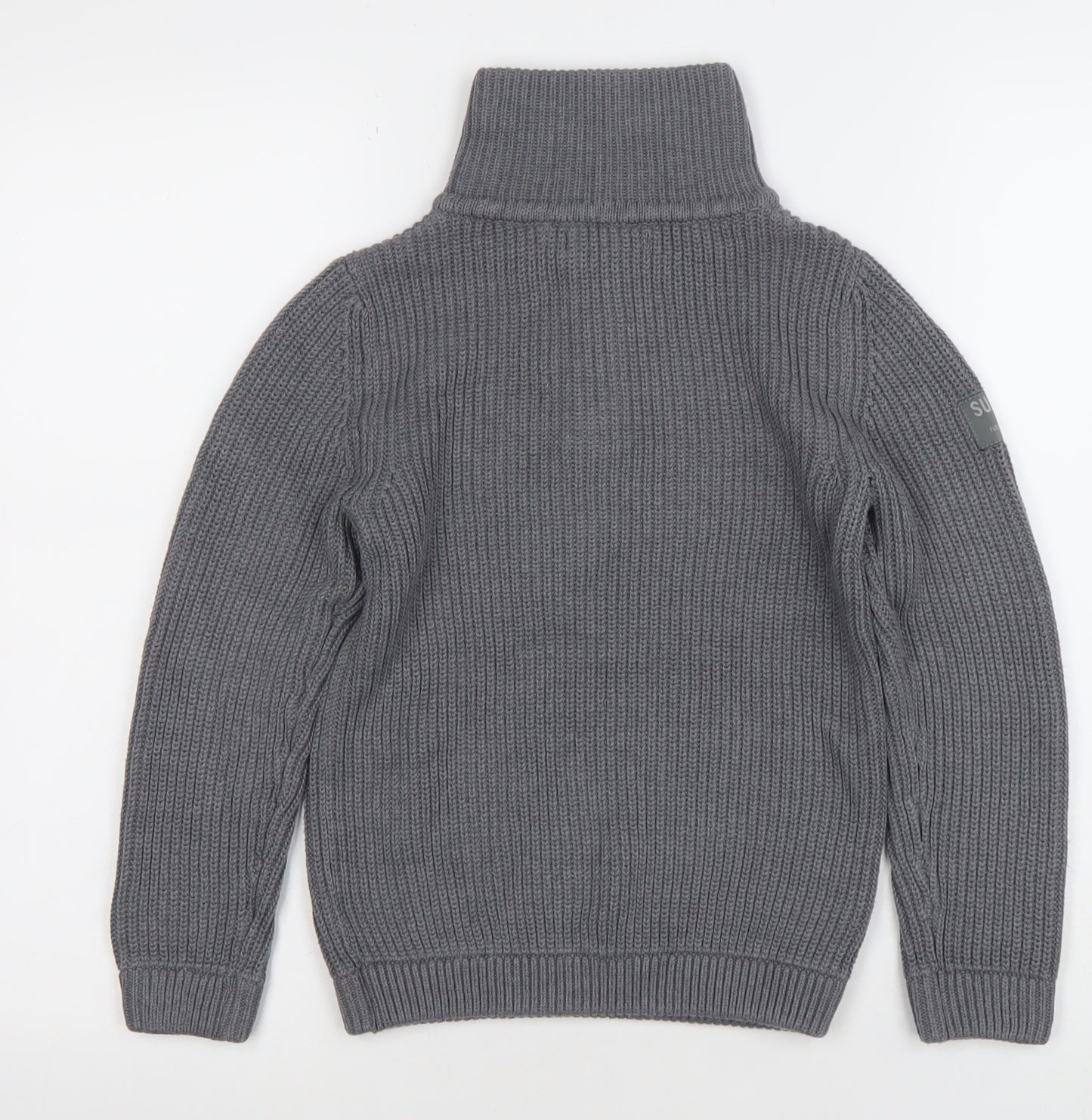 Next Boys Grey Half Zip Roll Neck Cotton Acrylic Knit Jumper 8 Years