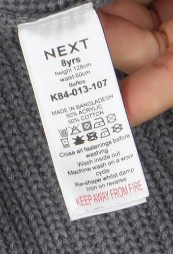 Next Boys Grey Half Zip Roll Neck Cotton Acrylic Knit Jumper 8 Years