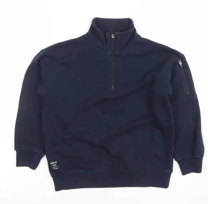 NEXT Boys Navy 6-7 Years 1/4 Zip Sweatshirt Cotton Blend Pullover