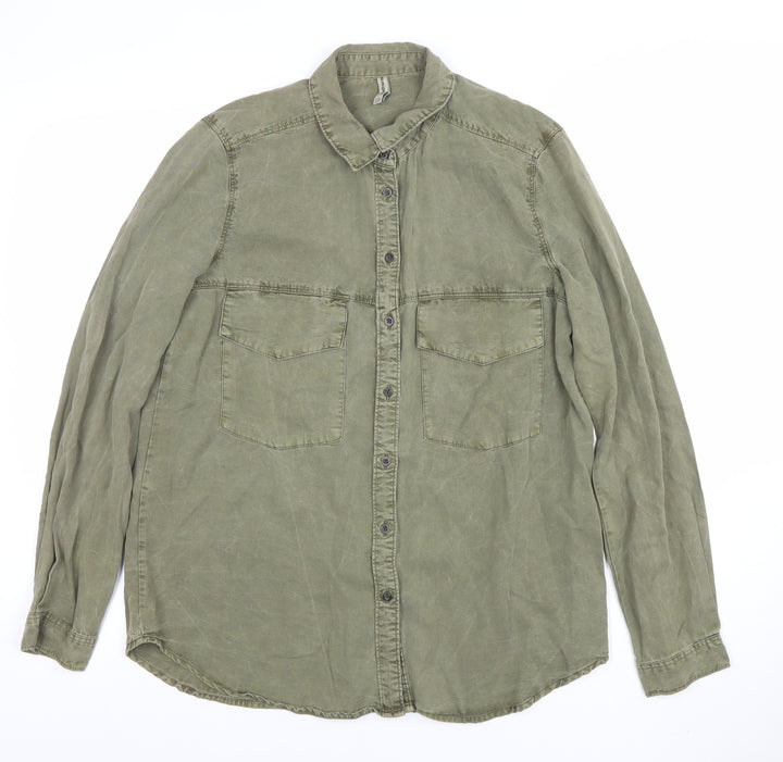 Sweatwater Plus Womens Green Cotton Button-Up Shirt M
