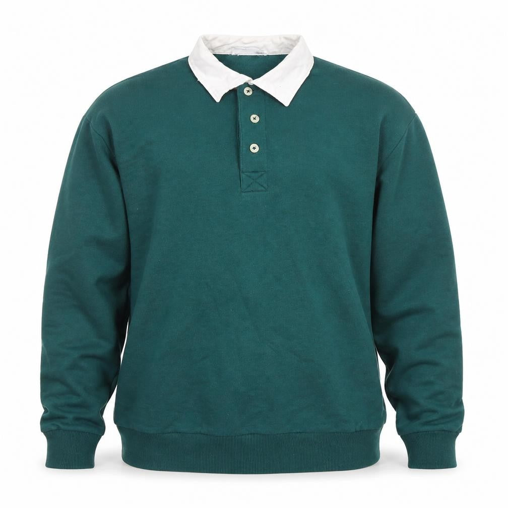 Front view of ASOS Men’s Green Collared Henley Sweatshirt, size M