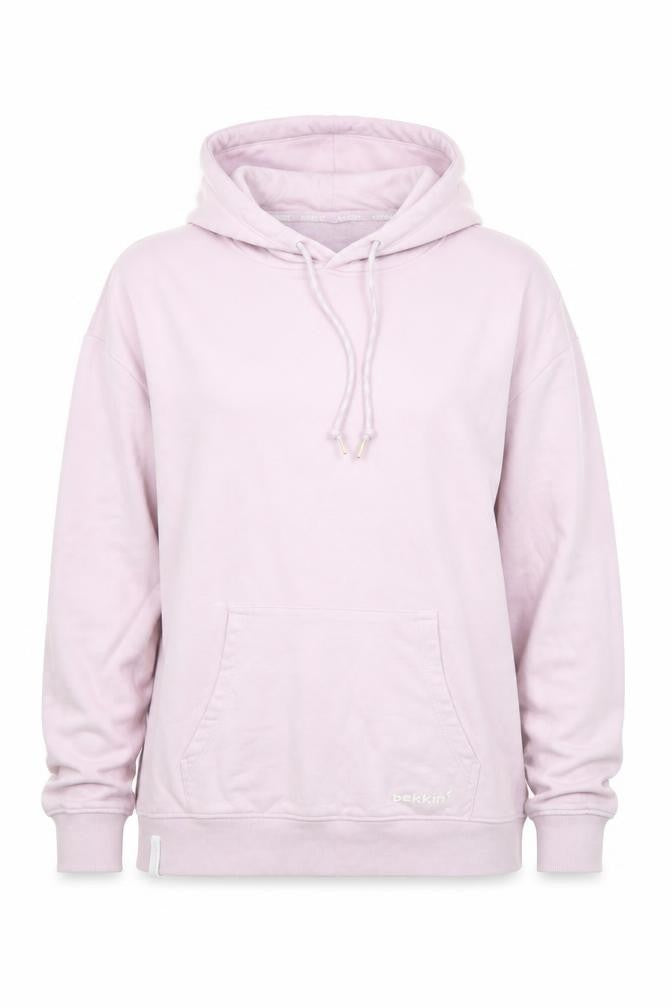 Front view of Bekkin Women Pink Pullover Hoodie Medium Cotton Blend