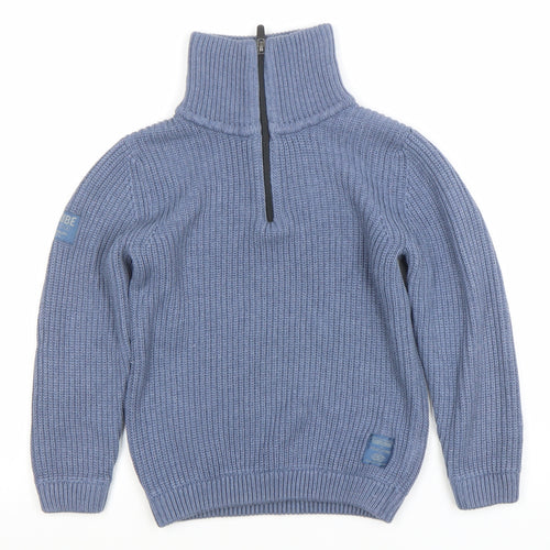 Next Boys Blue 7 Years 1/2 Zip Roll Neck Jumper Cotton Knit