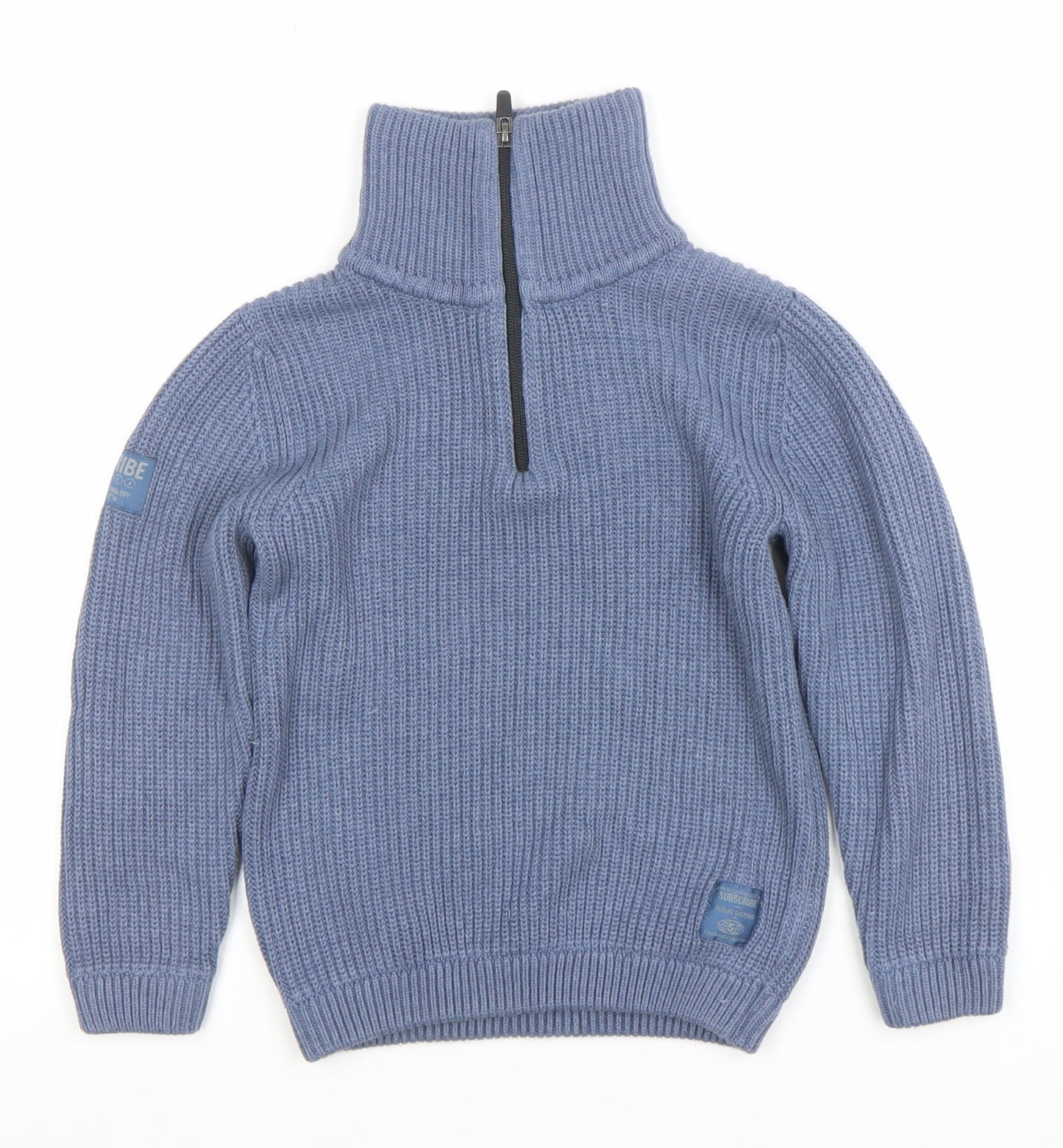 Next Boys Blue 7 Years 1/2 Zip Roll Neck Jumper Cotton Knit