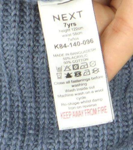 Next Boys Blue 7 Years 1/2 Zip Roll Neck Jumper Cotton Knit