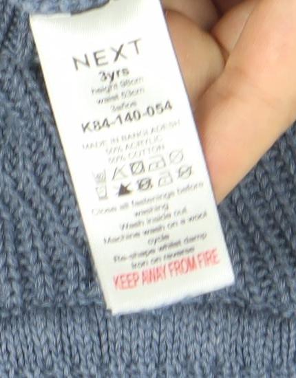 Next Boys Blue 2 Years 1/2 Zip Roll Neck Jumper Ribbed Knit Cotton Blend