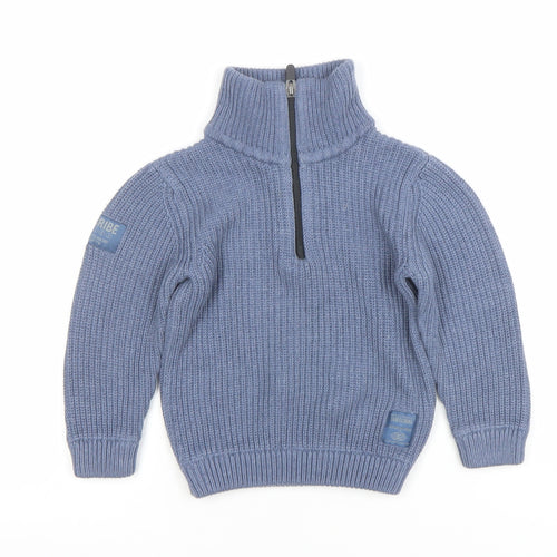 Next Boys Blue 2 Years 1/2 Zip Roll Neck Jumper Ribbed Knit Cotton Blend