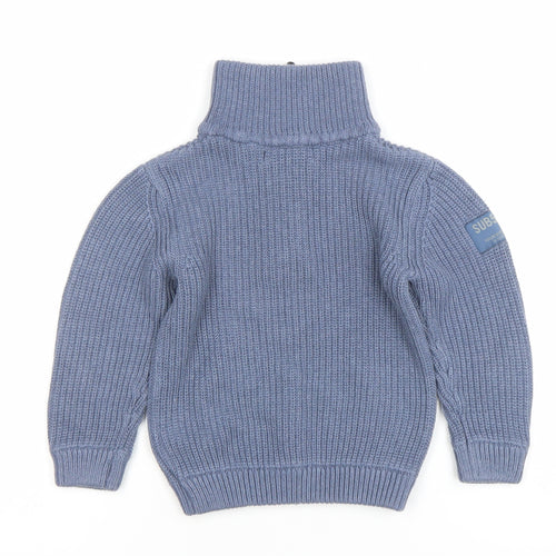 Next Boys Blue 2 Years 1/2 Zip Roll Neck Jumper Ribbed Knit Cotton Blend