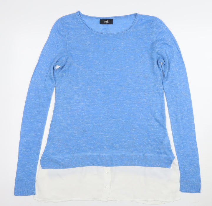Wallis Women’s Blue Linen Blend Long Sleeve Pullover Jumper Size S