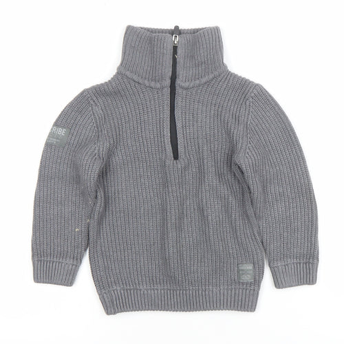 Next Boys Grey 3 Years Half Zip Roll Neck Jumper Cotton Acrylic Knit