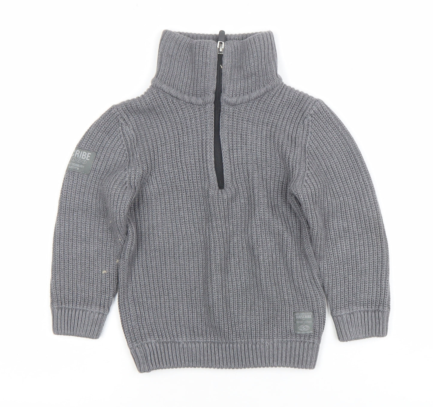 Next Boys Grey 3 Years Half Zip Roll Neck Jumper Cotton Acrylic Knit