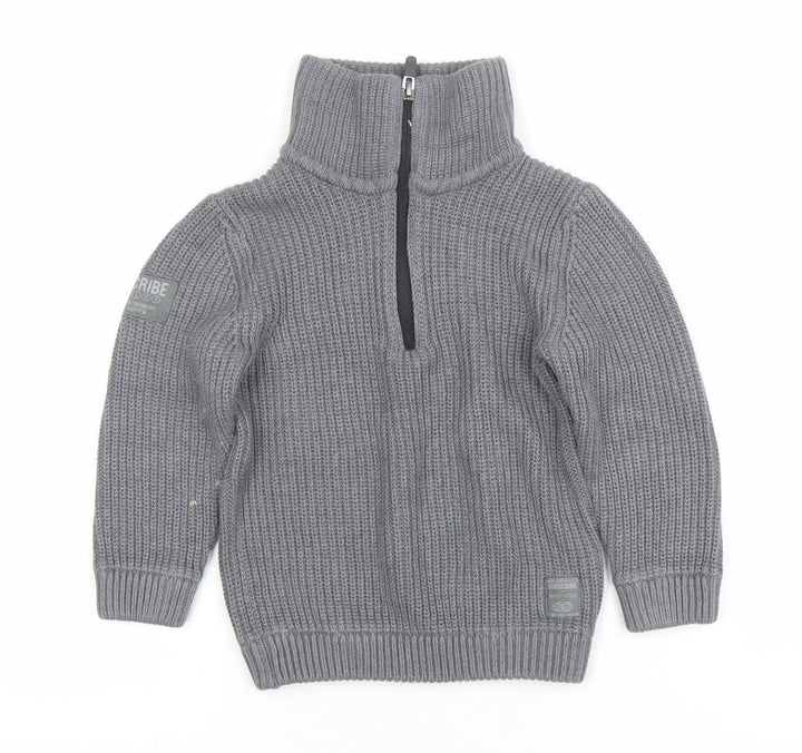 Next Boys Grey 3 Years Half Zip Roll Neck Jumper Cotton Acrylic Knit