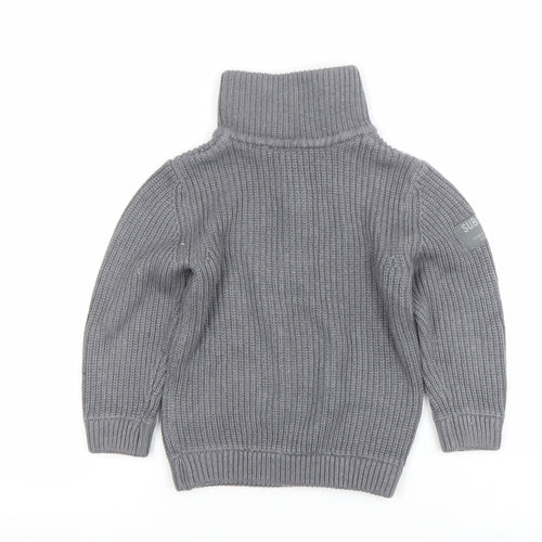 Next Boys Grey 3 Years Half Zip Roll Neck Jumper Cotton Acrylic Knit