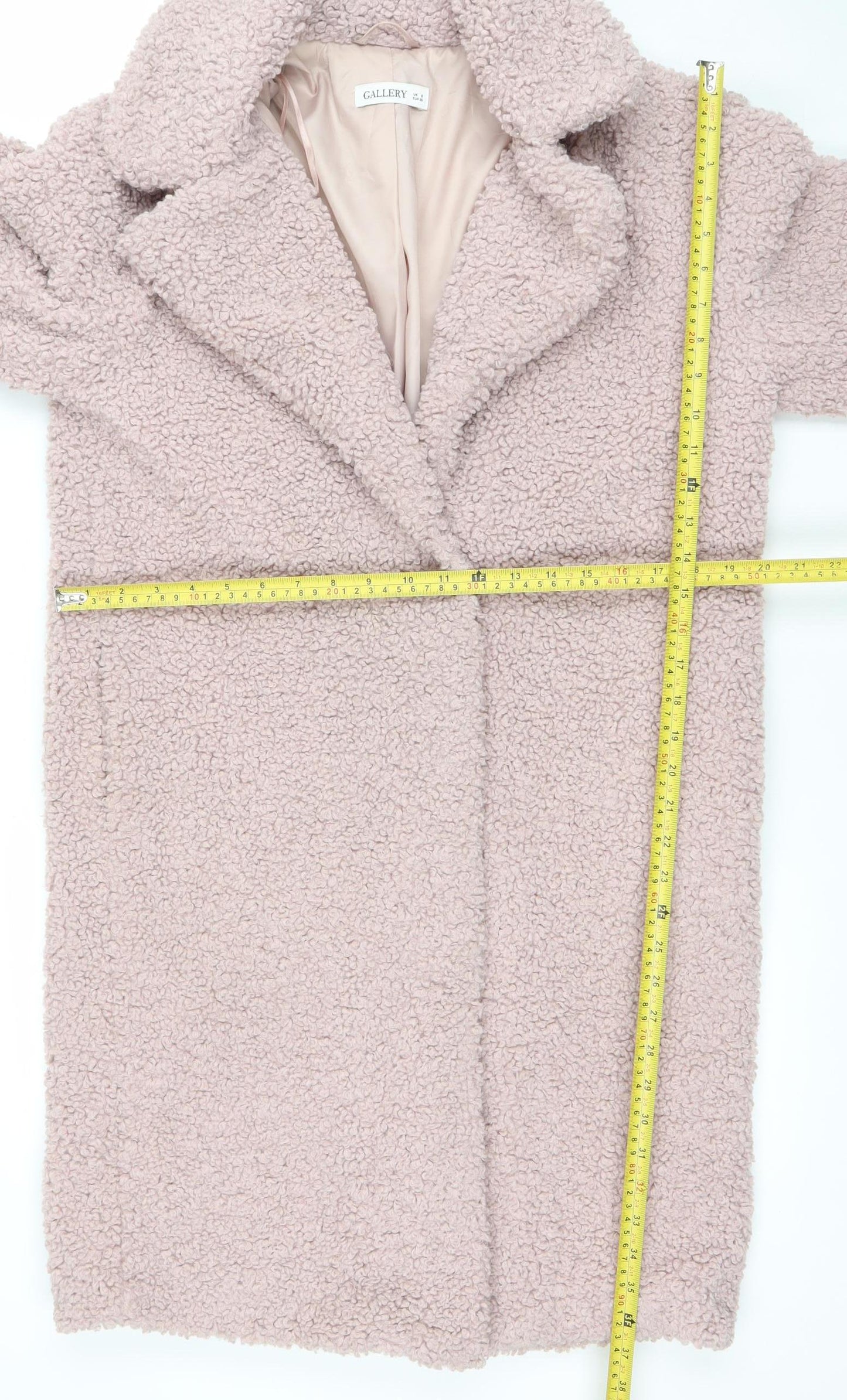 Gallery Women’s Pink Long Teddy Fleece Overcoat Size 8