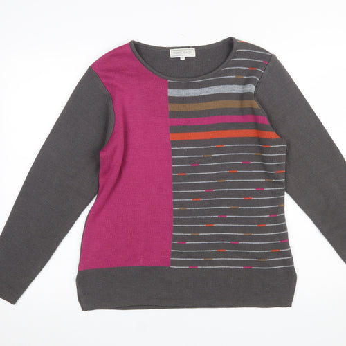 Tempo Reale Women’s Grey Multicolour Wool Blend Striped Jumper Size 12