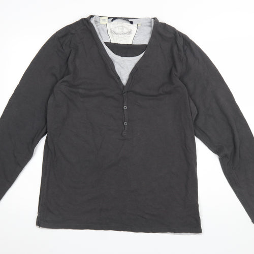 Scotch & Soda Men's Black XL Henley Long Sleeve Cotton T-Shirt