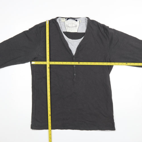 Scotch & Soda Men's Black XL Henley Long Sleeve Cotton T-Shirt