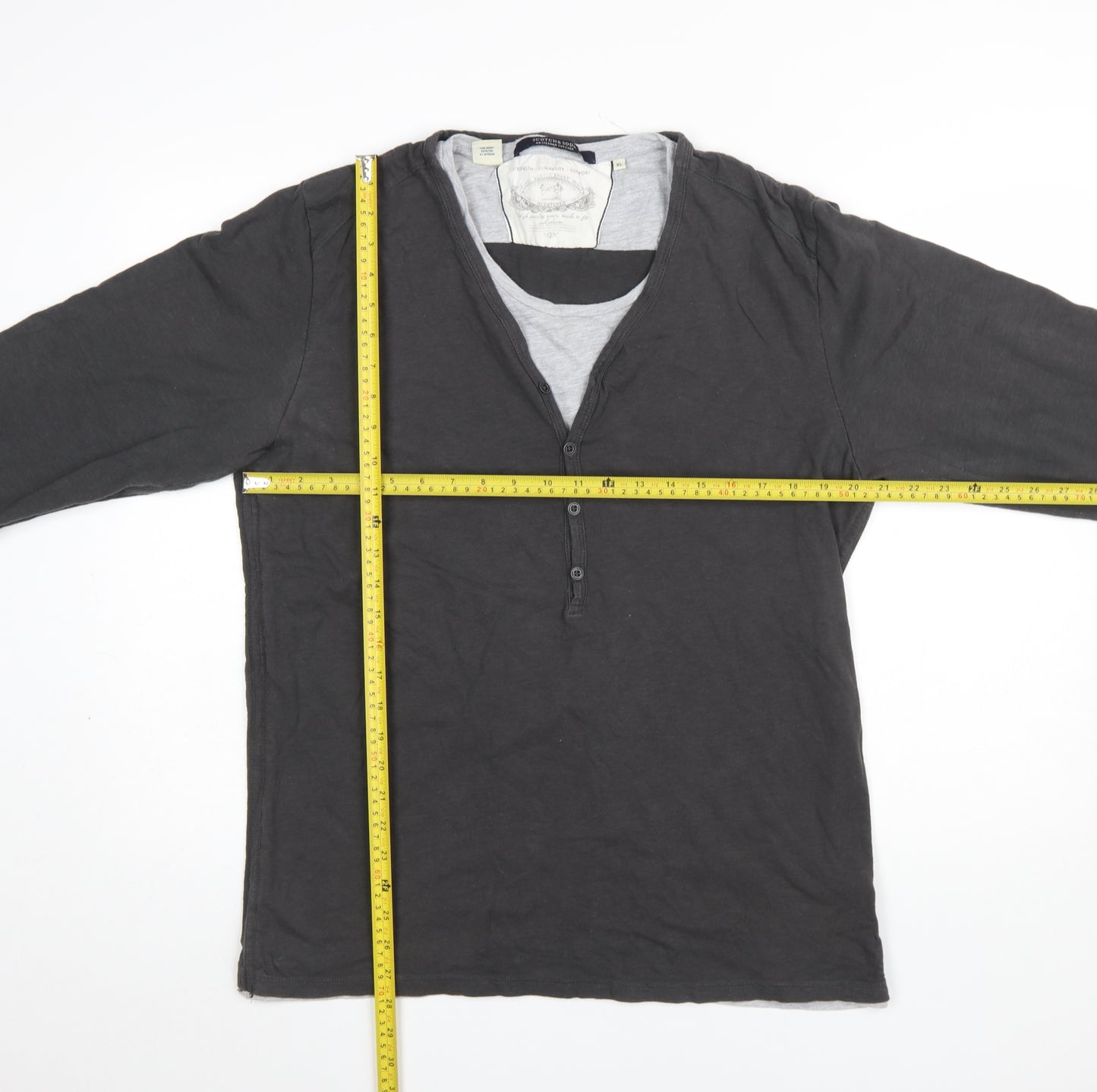 Scotch & Soda Men's Black XL Henley Long Sleeve Cotton T-Shirt