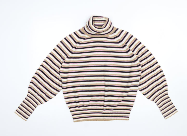 Marks and Spencer Women’s Multicoloured Striped Roll Neck Jumper Size S