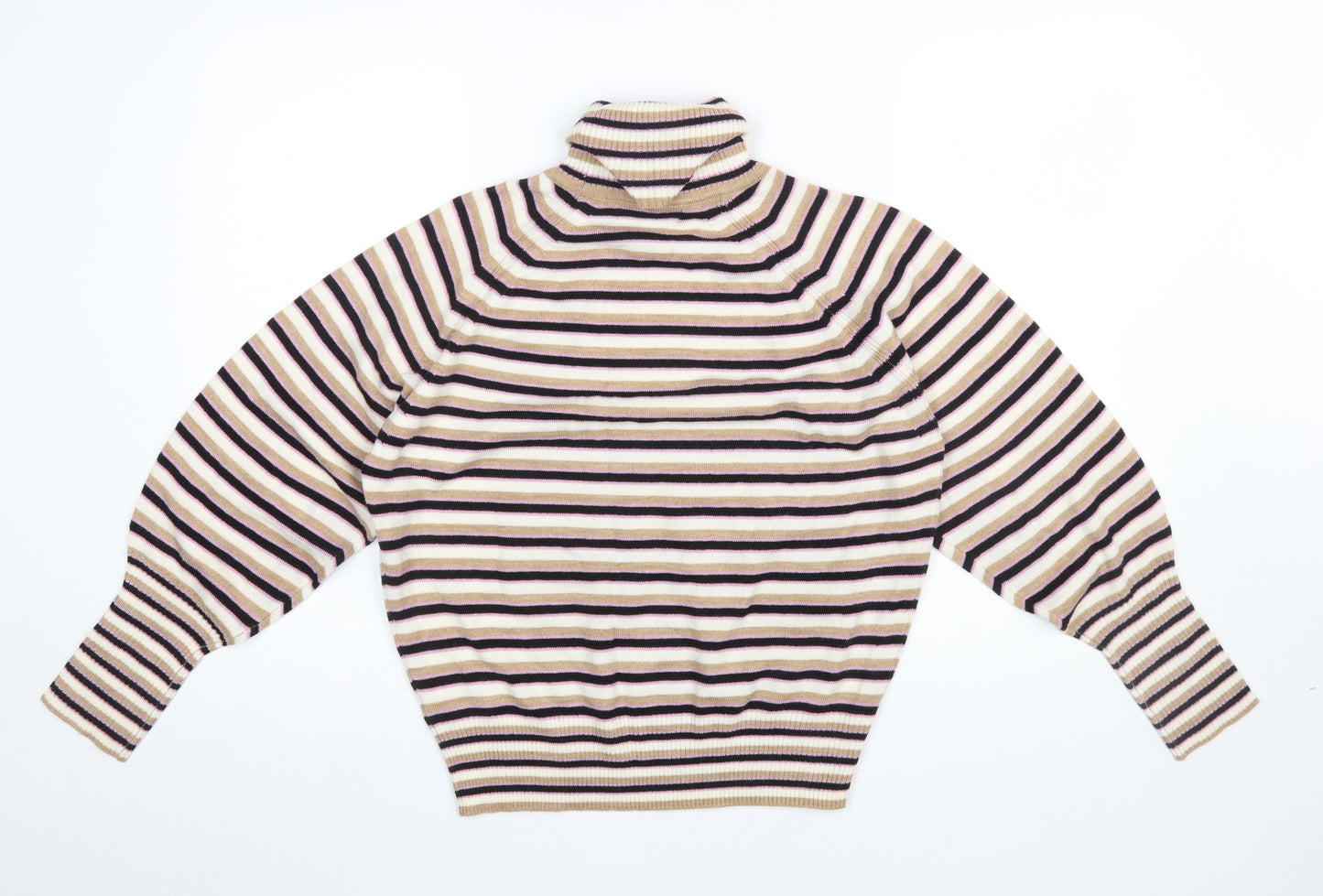 Marks and Spencer Women’s Multicoloured Striped Roll Neck Jumper Size S
