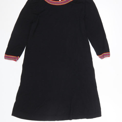 EAST Women’s Black Cotton Viscose Bohemian Trim Shift Dress Size 12