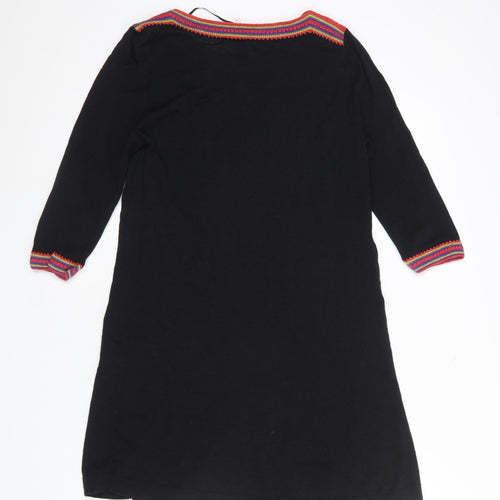 EAST Women’s Black Cotton Viscose Bohemian Trim Shift Dress Size 12